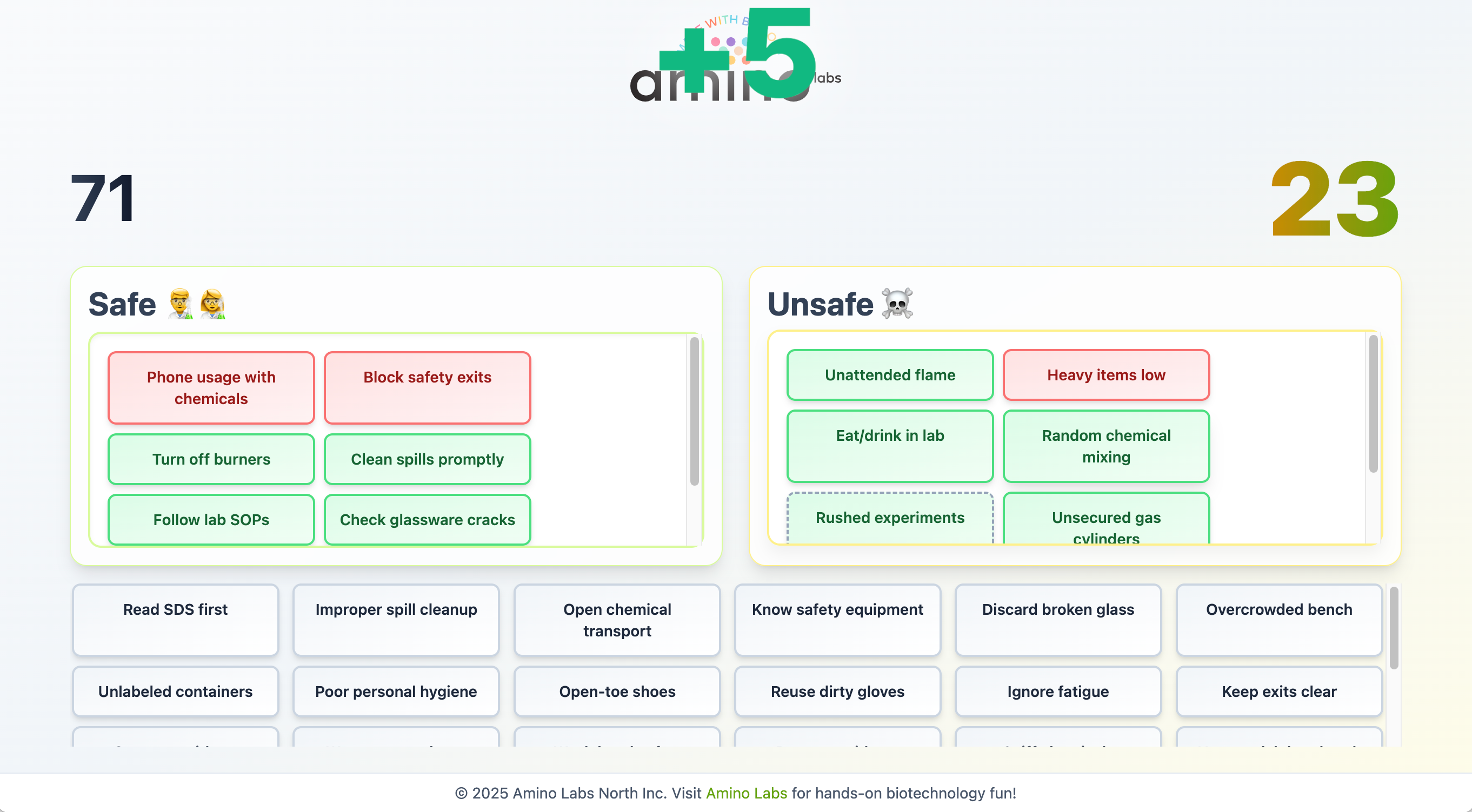 Lab Safety: Safe vs Unsafe game – Amino Labs
