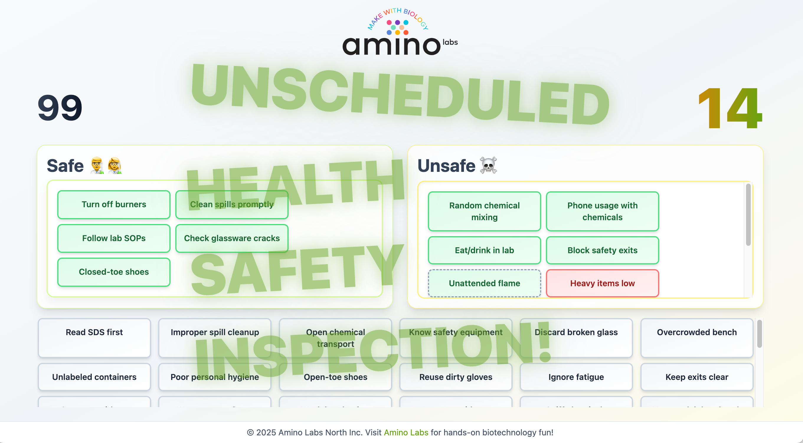 Lab Safety: Safe vs Unsafe game – Amino Labs