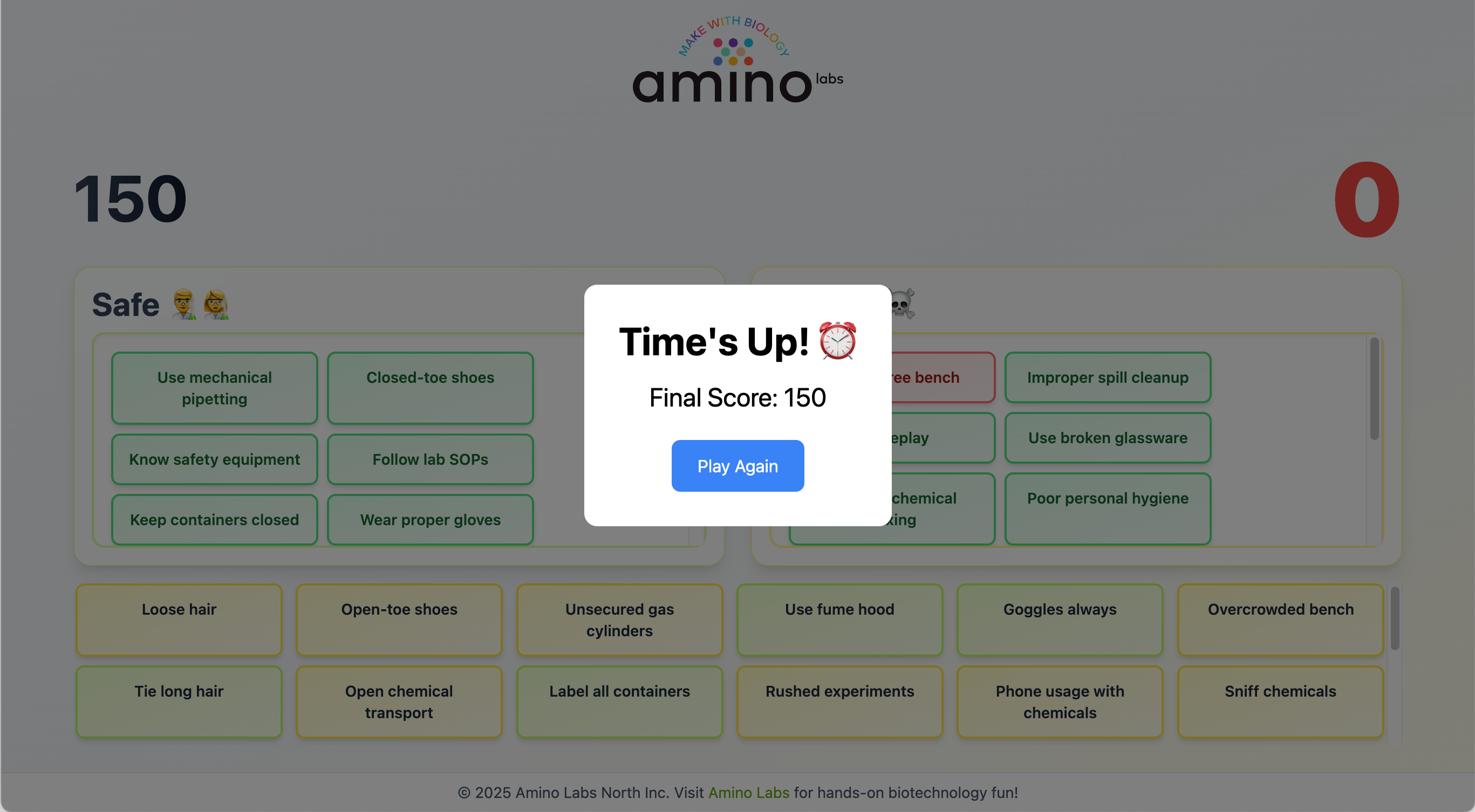 Lab Safety: Safe vs Unsafe game – Amino Labs